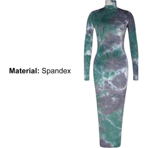 Bodycon Dress Tie Dye Print Skinny Stretchy Long Sleeve Turtleneck Ankle Length Dress for Dating