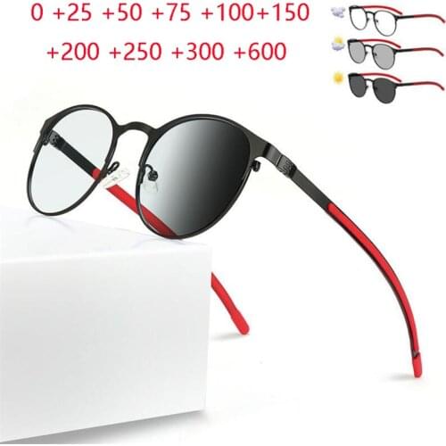 Retro Design Outdoor Sun Discoloration Reading Glasses Women Men Metal Sport Round Farsighted Eyeglasses 0 +25 +50 +75 To +600