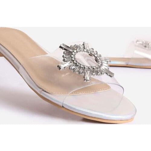 2021 Summer New Womens Sandals PVC Transparent Flat Slippers Rhinestone Outdoor Beach Shoes Platform Fashion Casual Plus Size 42