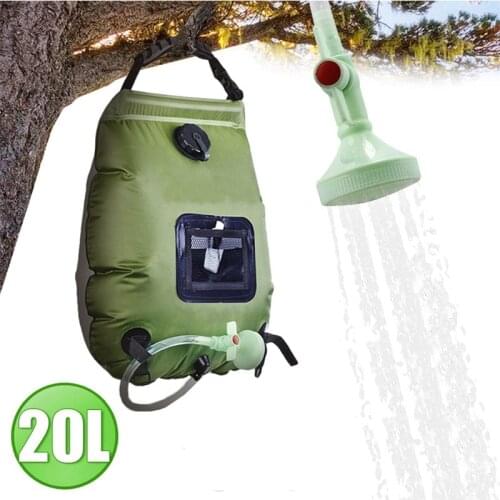 Water Bag 20L Outdoor Camping Solar Shower Bag Foldable Heating Portable Hiking Climbing Shower Equipment Shower Head Switchable