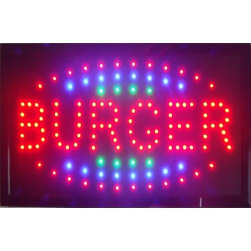 2017 New selling Led burger shop open sign direct Selling custom Graphics indoor running 10X19 inch burger store led sign