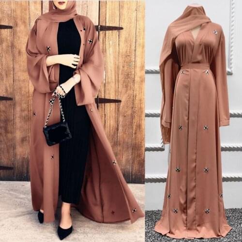 Saudi Arabian Woman Loose Hijab Dress African Muslim Beaded Robe Kaftan Islamic Prayer Cardigan Abaya Female Ramadan Fashion Eid