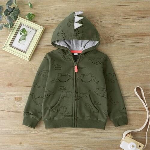 TELOTUNY Toddler Baby Boys Jacket Dinosaur Print Comfortable Cartoon Hooded Zipper Coat Autumn Winter Clothes For Baby Boy