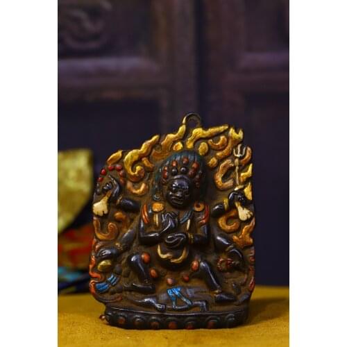 Tibetan collects old pure copper hand-made Color Painted Yamataka statue ,Buddha hall decoration Wall hanging
