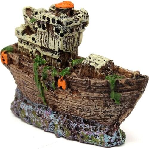 1PC Aquarium Ornament Pirate Sunk Ship Shipwreck Boat Fish Tank Waterscape Cave Decoration Aquarium Ornaments