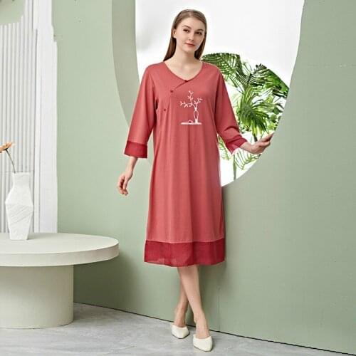 Spring and Summer 2021 New Quarter Sleeve Bamboo Fiber Nightdress Womens Simple Home Dress Women Nightgown