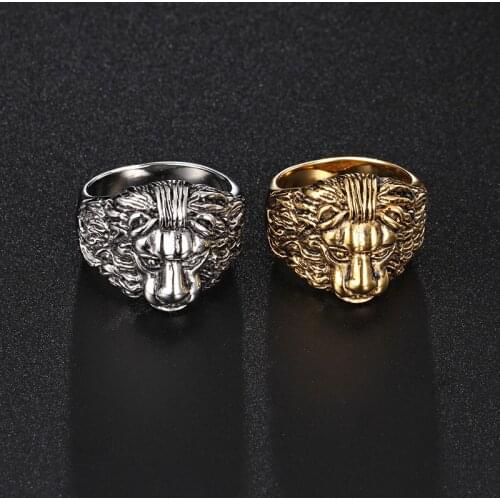 Domineering lion head ring king of the style of steel casting stone lion ring