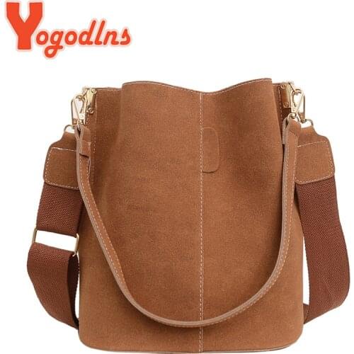 Yogodlns Vintage Bucket Bag Women Nubuck Leather Shoulder Bag Large Capacity Crossbody Bag 2021 Fashion Lady Handle Bag Wild Bag