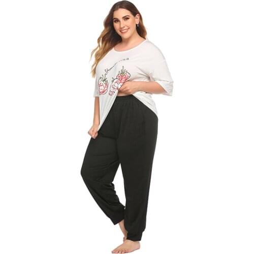 Women Polyester Autumn Pajamas Printed Casual Soft Homewear Loose Ladies Short And Pants Sleepwear Plus Size 4XL Home Clothes