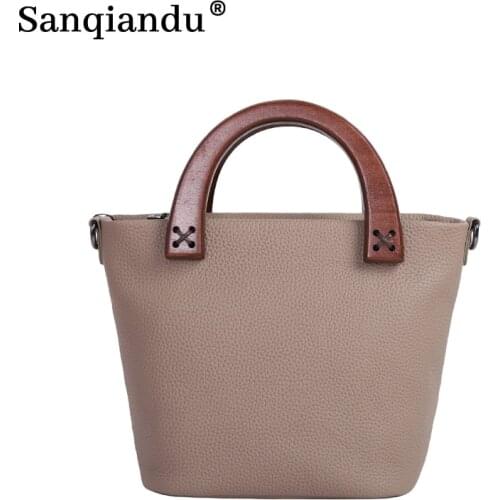 Fashion Handbag Women Bucket Bag Genuine Leather Messenger Bag High Quality Retro Shoulder Simple Crossbody Bags Tote Pink/White