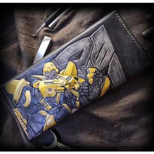 Women Genuine Leather Wallets Carving The protagonist of the film Bag Purses Long Clutch Vegetable Tanned Leather Wallet