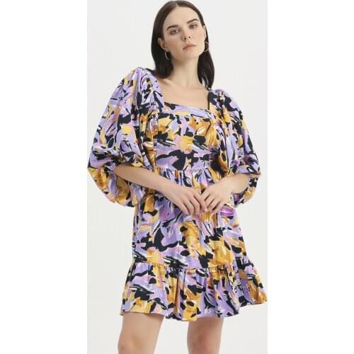 Desenli Sırt Dekolteli Balon Kol Elbise New Summer 2021 Women Dress Top Blouse Dress Women Mini Dress Skirt Clothes Elegant Sexy Party Cut Out Beach Holiday Bodycon