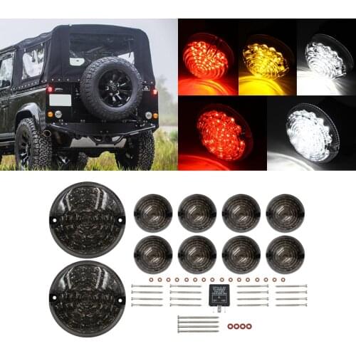 10PCs Smoked Rear Fog Lamp Reversing Light Complete LED Lamp Upgrade Kit For Land Rover Defender 1990-2016