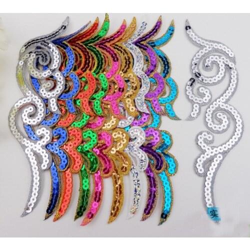 100Pairs Gold Silver Blue Embroidery Cloth Stickers Iron On Patch Bandanna Stage Cosplay Costume Patches Diy Sequined Appliques