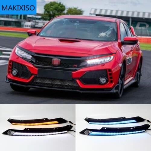 2PCS Car Headlight Eyebrow Decoration Dynamic Yellow Turn Signal DRL LED Daytime Running Light For Honda Civic 2016 - 2019 2020