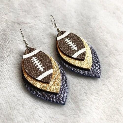 2019 Trend 3D Double Layer Faux Faux leather Football Earrings Color Hook Style Can Accept Customization