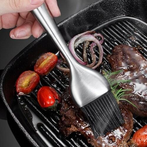 2020 New Stainless Steel + Silicone BBQ Basting Brush Heat-resistance Oil Brush Pastry Cream For Bread BBQ Kitchen Utensil