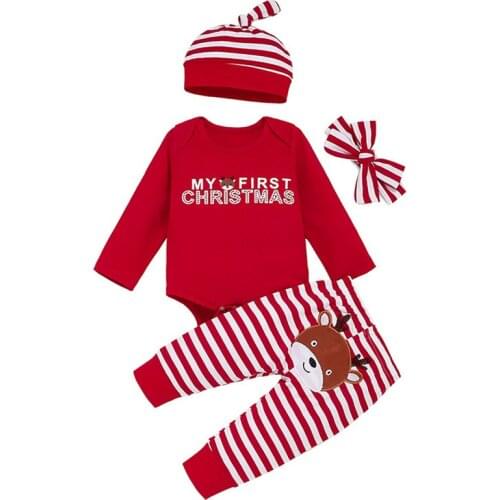 2021 Newborn Baby Girl Red Clothes Sets New Year Christmas Style Baby Romper Pants Hat 3ps Sets Headband Baby Girl Clothing Sets