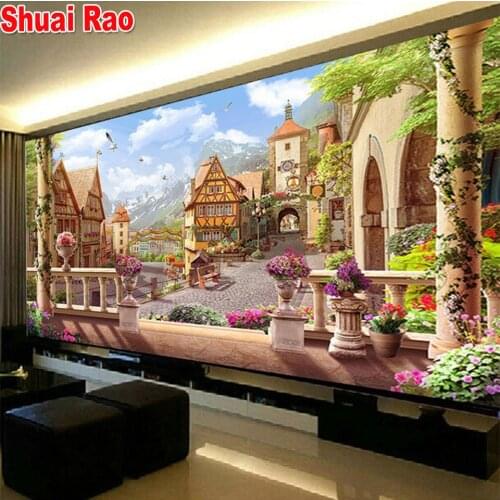 5 d diy Diamond painting"European style exotic manor"cross stitch 5d diy handmade mosaic Diamond Embroidery rhinestone big size