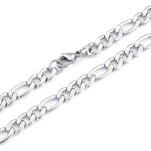 5pcs Lot in bulk Mens Smooth Figaro Link Chain Necklace Stainless steel jewelry 4mm/ 7mm 18-32