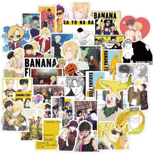 50 Pcs/pack Cute Anime Banana Fish Stickers Waterproof Graffiti Decals Sticker for Laptop Suitcase Bicycle Skateboard Kids Toys