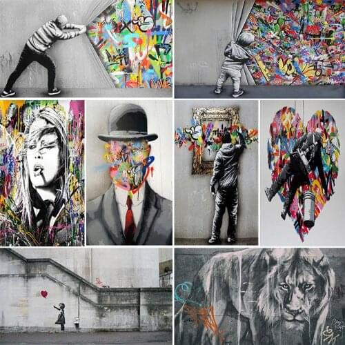 Abstract Graffiti Street Art Posters Rene Magritte Famous Son of Man and Print Pop Canvas Painting for Living Room Bedroom Decor