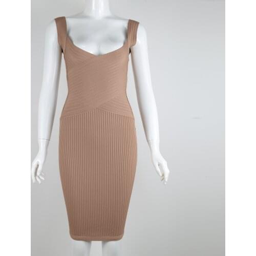 Spring Summer Midi Bandage Dress Khaki V neck Solid Sexy Party Dresses Bodycon Dress Vestidos Women Fashion Dresses