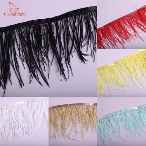ChengBright 5-10Meters Natural White Ostrich Feather Ribbon, Feather Length 8-10cm DIY Clothing Accessories Feathers Trim Fringe