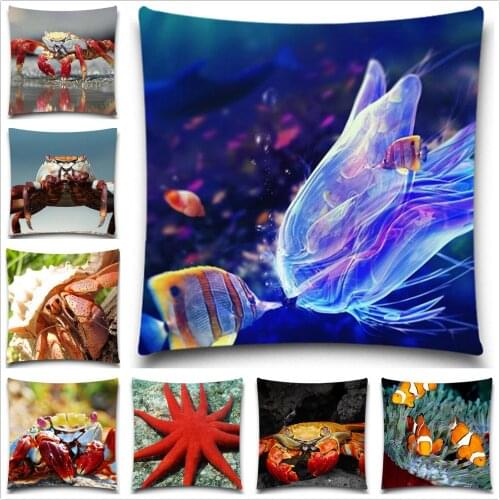 Decorative Throw Pillow Case Colorful Undersea world Cushion Cover Crab Pillow Cover for Sofa
