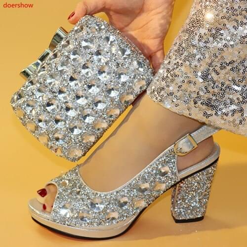 Doershow African Women Matching Italian Shoes and Bag Set for Wedding Italian Shoes with Matching Bag Italy Shoe and Bag!HXX1-34