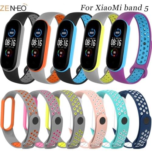 Double color band 5 Silicone Strap Replacement Wrist Strap for Xiaomi Mi Band 5 Porous Anti-sweat Sport Breathable Strap Buckle