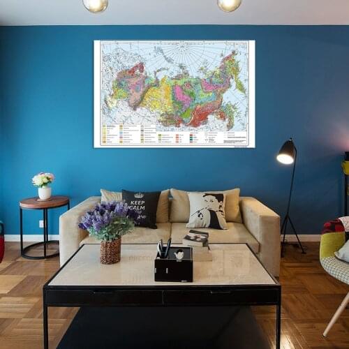90*60cm In Russian The Russia Geological Map Canvas Painting Wall Art Poster Children Study Supplies Classroom Home Decor