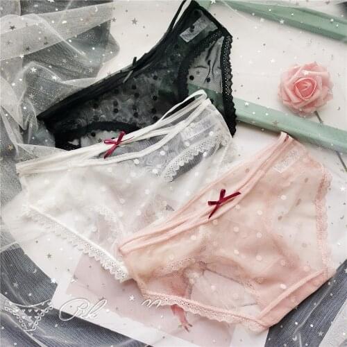 Polka Dot Pattern Cute Mesh Womens Underwear Sexy Transparent Hollow Out Panties Sex String Temptation Thong Seamless Briefs
