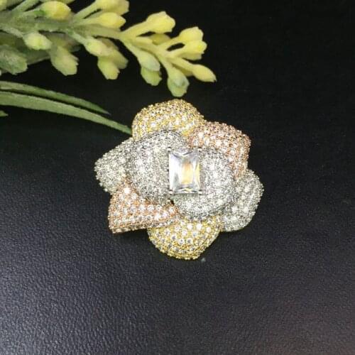 Lanyika Fashion Jewelry Delicate Blooming Rose Brooch Pendant Dual Use for Wedding Party Micro Pave Popular Gift