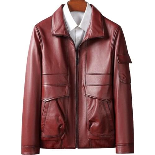 2021 Autumn 100% Real First Layer Cowhide Leather Jacket Men Coat Lapel Long Multi-Pocket Business Casual Black Brown Outwear