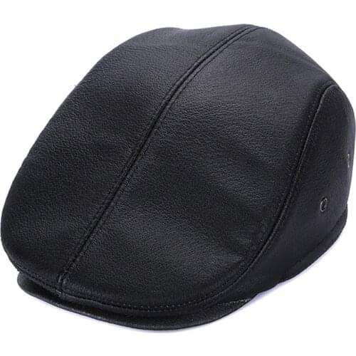 Men Beret Hat Leather Flat Cap Warm Autumn Winter Male Adjustable High Quality Mens Retro Beret Caps