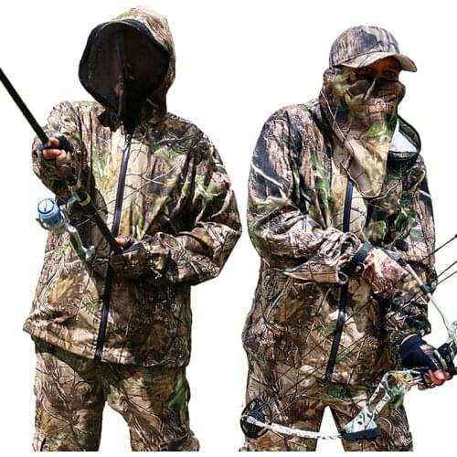 MenS Cotton Scratch-Resistant Bionic Camouflage Hunting Suits Anti-Mosquito Fishing Suit Dead Leaf Hunting Clothes Jacket Pants