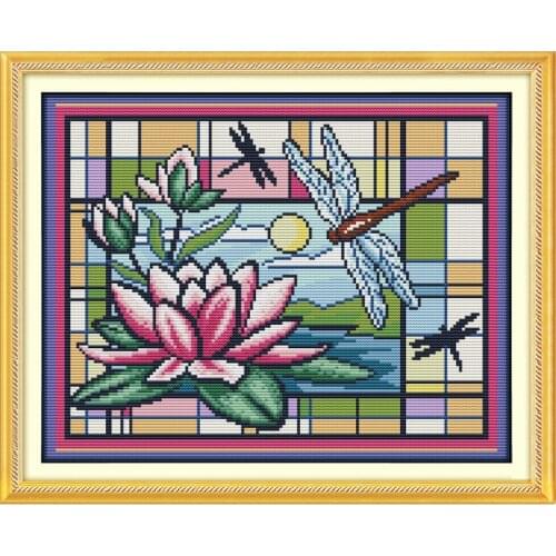 Everlasting Love Dragonfly And Lotus Chinese Cross Stitch Kits Ecological Cotton Stamped 11CT DIY New Year Decorations For Home