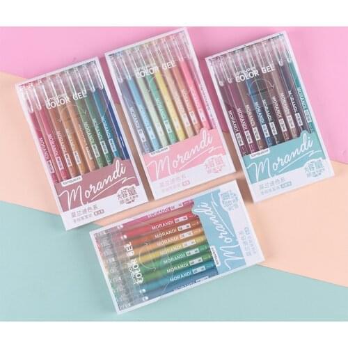 9pcs/bag Morandi Gray Pens Set Multi Color Gel Ink Pens Vintage Marker Liner 0.5mm Ballpoint Stationery Gift Office School
