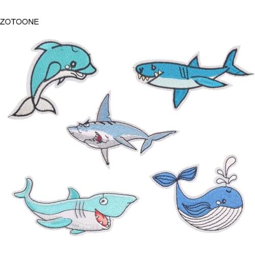 ZOTOONE Animal Patch Shark Dolphin Iron on Sew on Patches for Clothing Jeans Applique for Kids DIY Embroidered Badge for Clothes