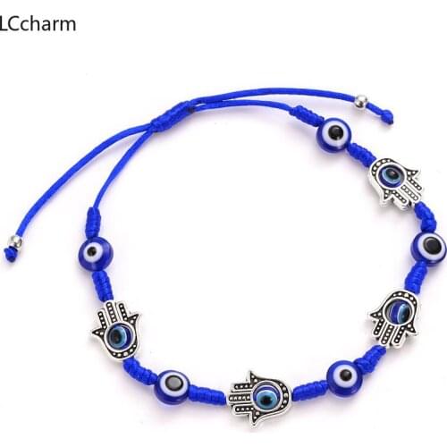 New Hamsa Hand Evil Eye Beaded Bracelets For Women Men Lucky Blue Rope Weaved Charm Bracelet Bangles Wristband Jewelry