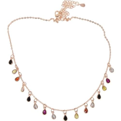 Hot sale beautiful drop colorful cz mulity charm paved rose gold color choker necklace for lady girl women party wedding jewelry