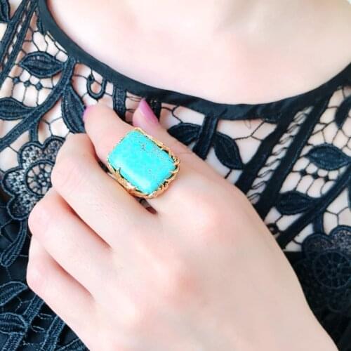 Punk Jewelry Finger Rings Marble Stone Textured Metal Vintage Finger Accessories For Womens Gifts