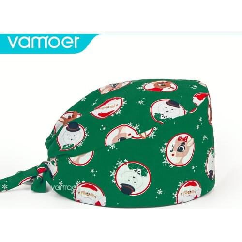 Festive Christmas hat printing scrubs surgery cap cotton Pharmacist lab working nurse cap surgical hair cap