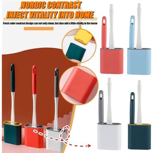 Silicone Toilet Brush Wall-mounted Flexible Bathroom Brush Soft Bristles Wc Brush Scrub-and Stand Toilet Brushes Set With Holder