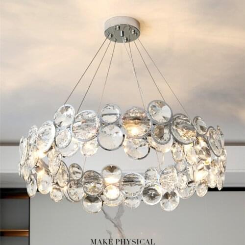 Modern Luxury Chrome Metal E14 Led Pendant Lights Round Living Room Lustre K9 Crystal Cable Hanging Lamp Deco Droplight Lamp