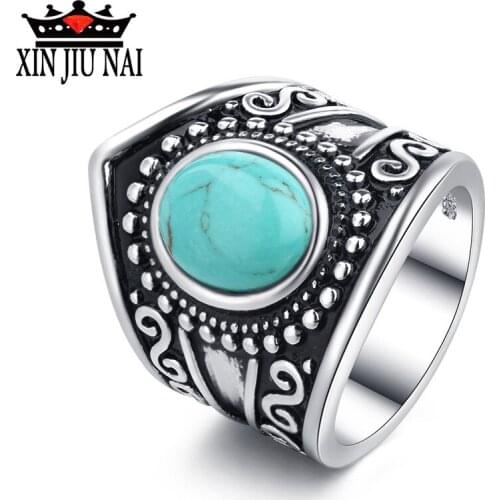 Utimtree High Quality Vintage Jewelry Rings for Women And Men Green Black Stone Wide Punk Finger Ring Bands Boho Anel Bijoux