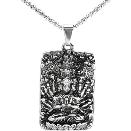 Vintage Look Silver Color 316L Stainless Steel Indian Deity Lord Hanuman Monkey Pendant Necklace SS Chain 70CM Long