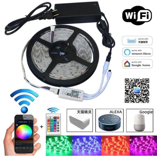 5m 10m 15m WiFi LED Strip RGB Waterproof Flexible Ribbon fita led light Tape SMD 5050 DC 12V+ Remote Control Adapter EU US plug