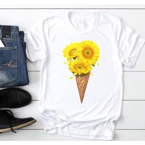 Women Ice Cream Floral Flower 90s Fashion Cartoon Summer Graphic T Top Lady Print Tee Female Tshirts Clothes T-Shirt